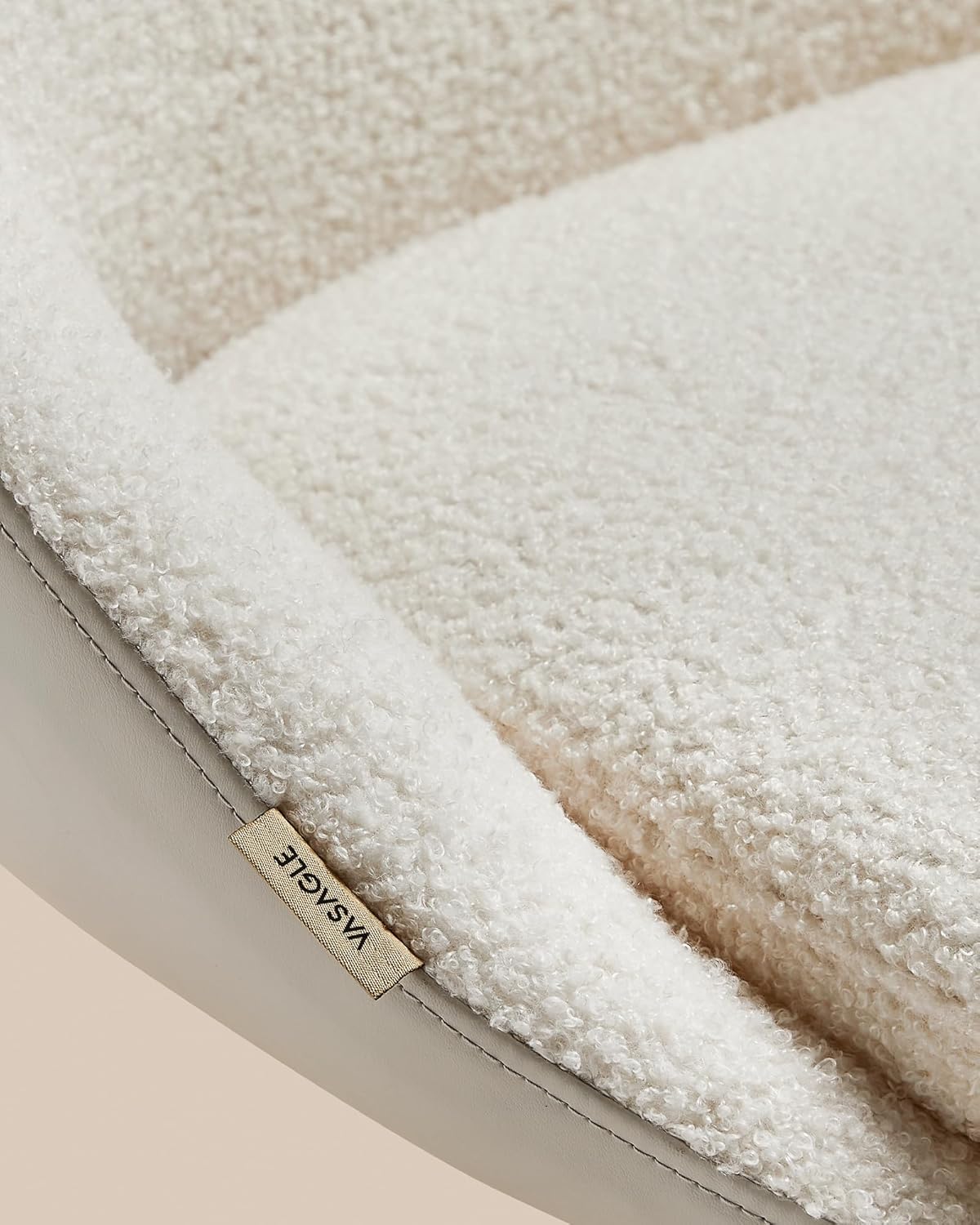 SONGMICS Scaun de birou tapitat tip sherpa, reglabil pe inaltime, rotativ, 60x60x90 cm, bej/alb - Image 5