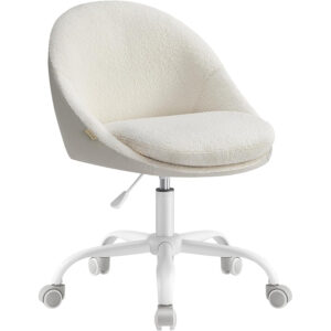 SONGMICS Scaun de birou tapitat tip sherpa, reglabil pe inaltime, rotativ, 60x60x90 cm, bej/alb