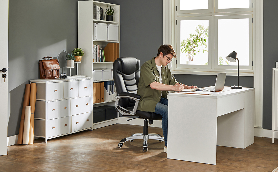 SONGMICS Ergonomikus irodai szék állítható magassággal, műbőr kárpitozással, legfeljebb 150 kg teherbírással, 53 × 54 × 115 cm, fekete - Image 2