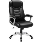 SONGMICS Ergonomikus irodai szék állítható magassággal, műbőr kárpitozással, legfeljebb 150 kg teherbírással, 53 × 54 × 115 cm, fekete