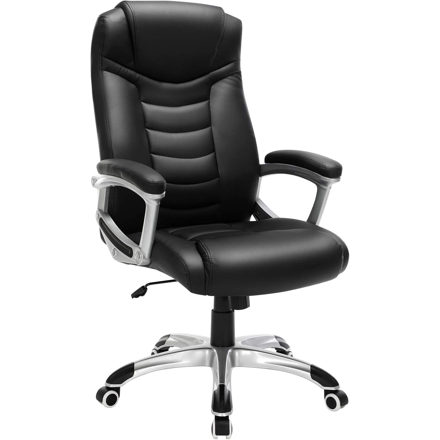 SONGMICS Ergonomikus irodai szék állítható magassággal, műbőr kárpitozással, legfeljebb 150 kg teherbírással, 53 × 54 × 115 cm, fekete