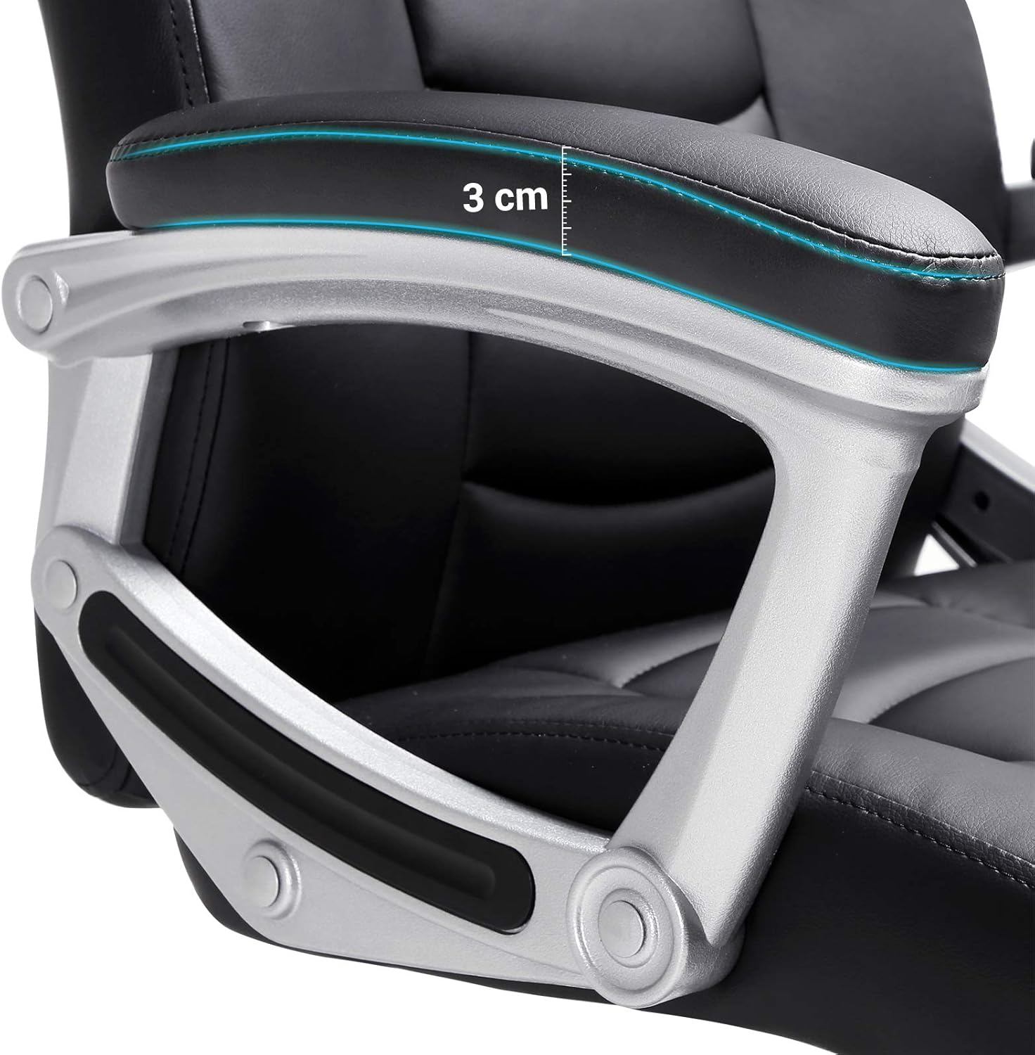 SONGMICS Ergonomikus irodai szék állítható magassággal, műbőr kárpitozással, legfeljebb 150 kg teherbírással, 53 × 54 × 115 cm, fekete - Image 4
