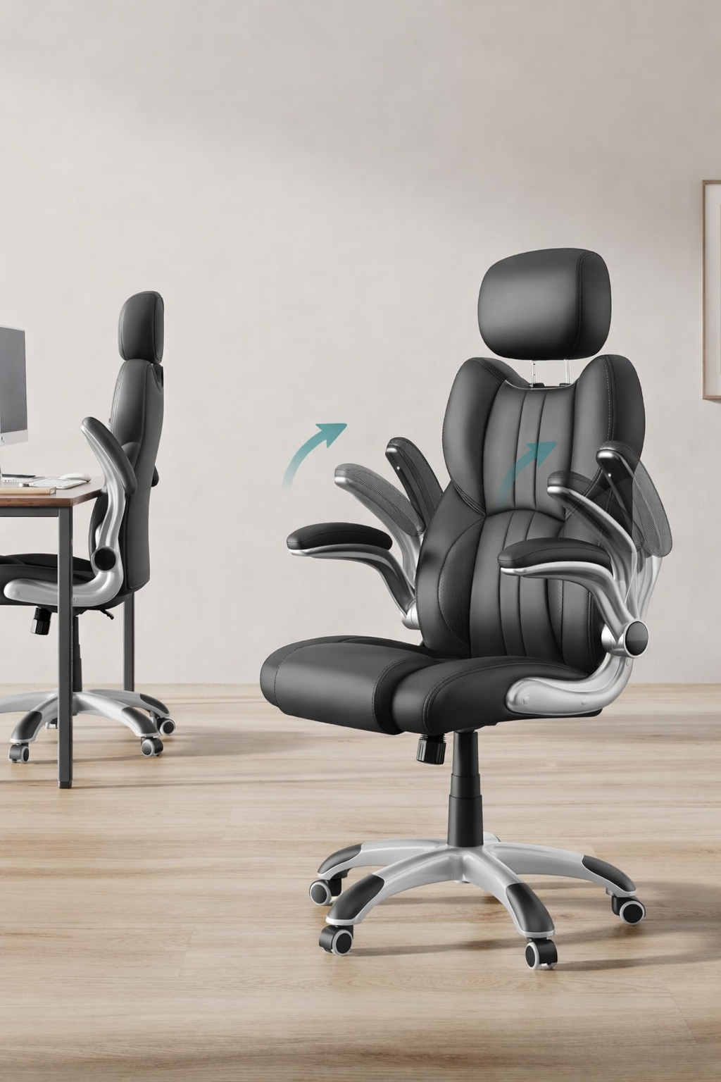 SONGMICS Ergonomikus irodai szék lehajtható karfákkal, magasságállítható, állítható fejtámlával, 70x70x137 cm, fekete - Image 5