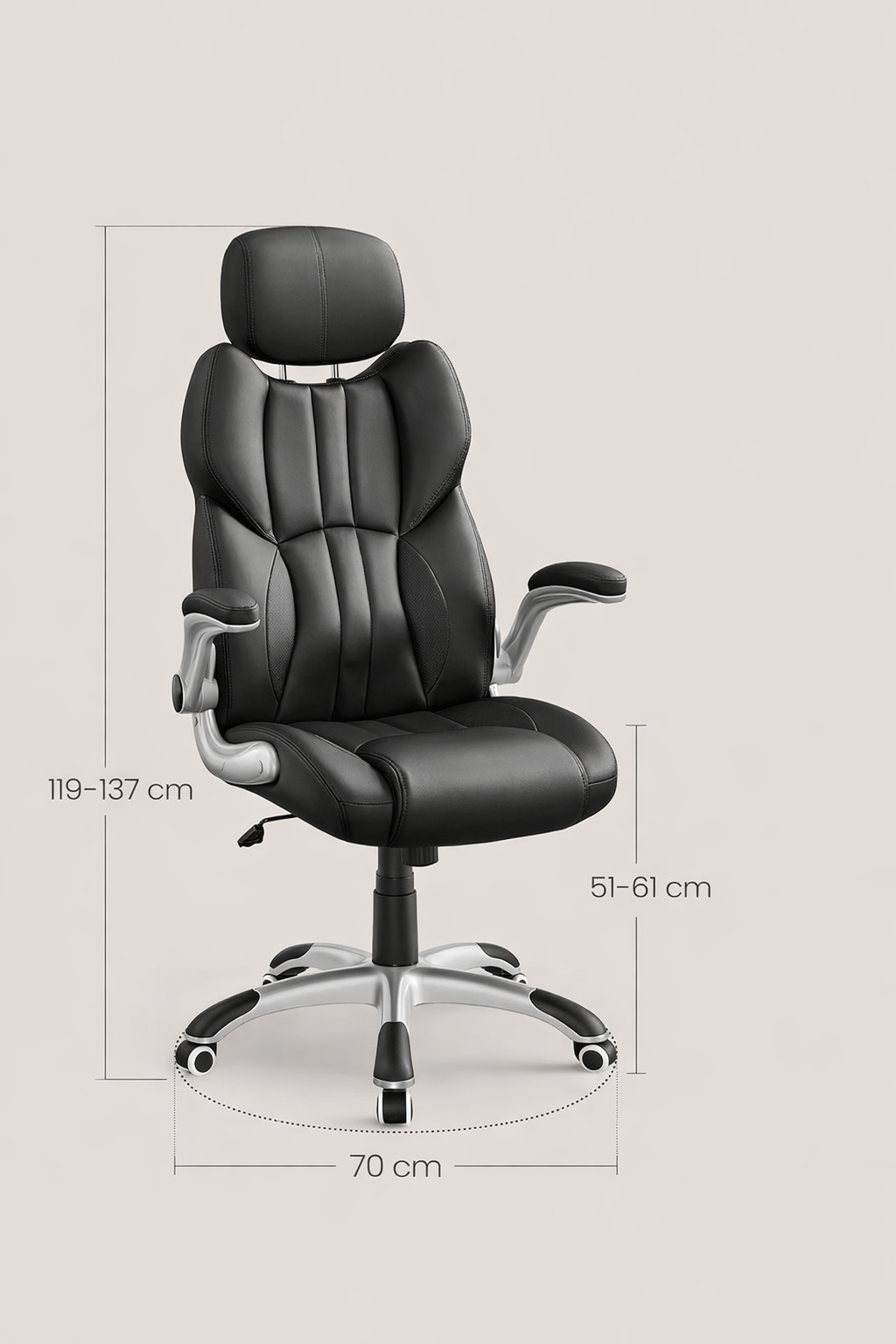 SONGMICS Ergonomikus irodai szék lehajtható karfákkal, magasságállítható, állítható fejtámlával, 70x70x137 cm, fekete - Image 7