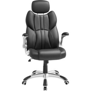 SONGMICS Ergonomikus irodai szék lehajtható karfákkal, magasságállítható, állítható fejtámlával, 70x70x137 cm, fekete
