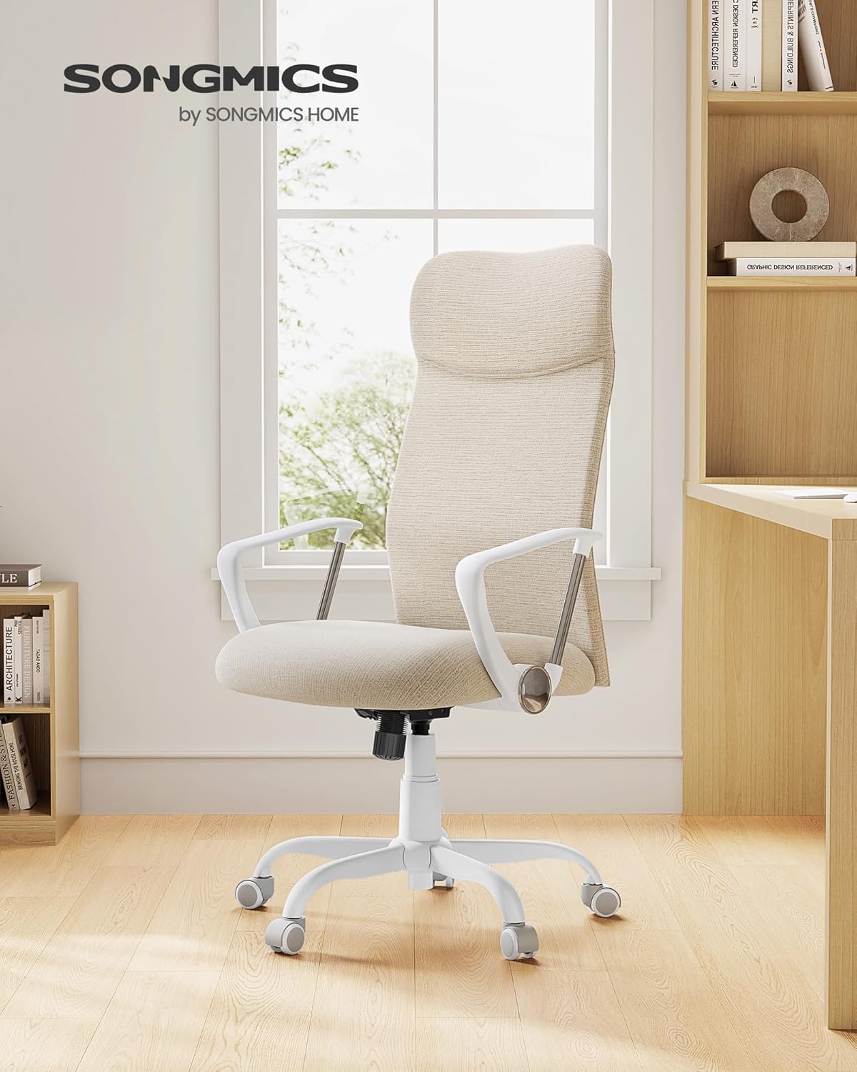 SONGMICS ergonomikus irodai szék, állítható magassággal, hintafunkcióval, 64x64x120 cm, bézs - Image 7