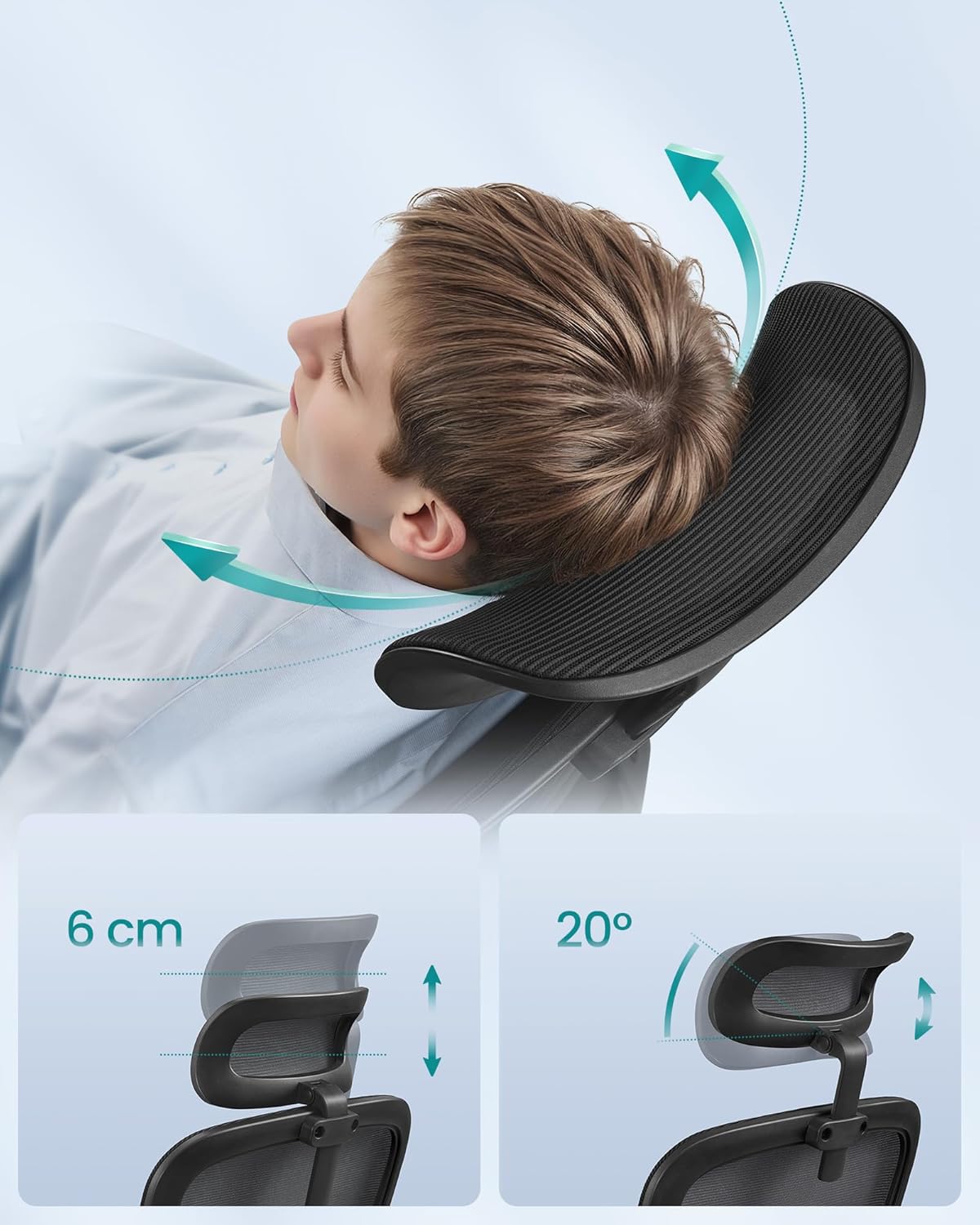 SONGMICS ergonomikus irodai szék hálós háttámlával, állítható deréktámasszal, fejtámlával, felhajtható karfákkal, 70x70x135 cm, fekete - Image 3