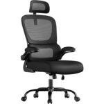 SONGMICS ergonomikus irodai szék hálós háttámlával, állítható deréktámasszal, fejtámlával, felhajtható karfákkal, 70x70x135 cm, fekete