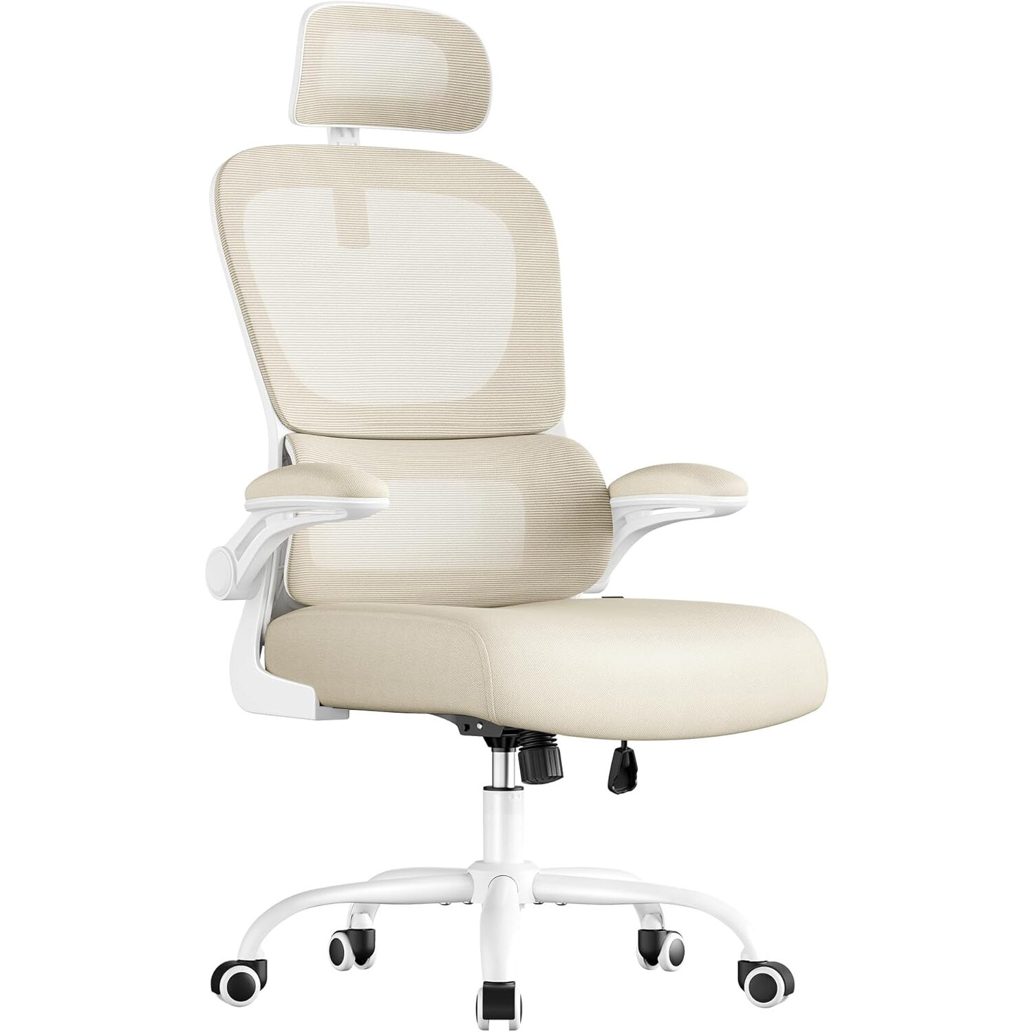 SONGMICS ergonomikus irodai szék hálós háttámlával, dinamikus deréktámasszal, állítható fejtámlával, 70x70x135 cm, bézs