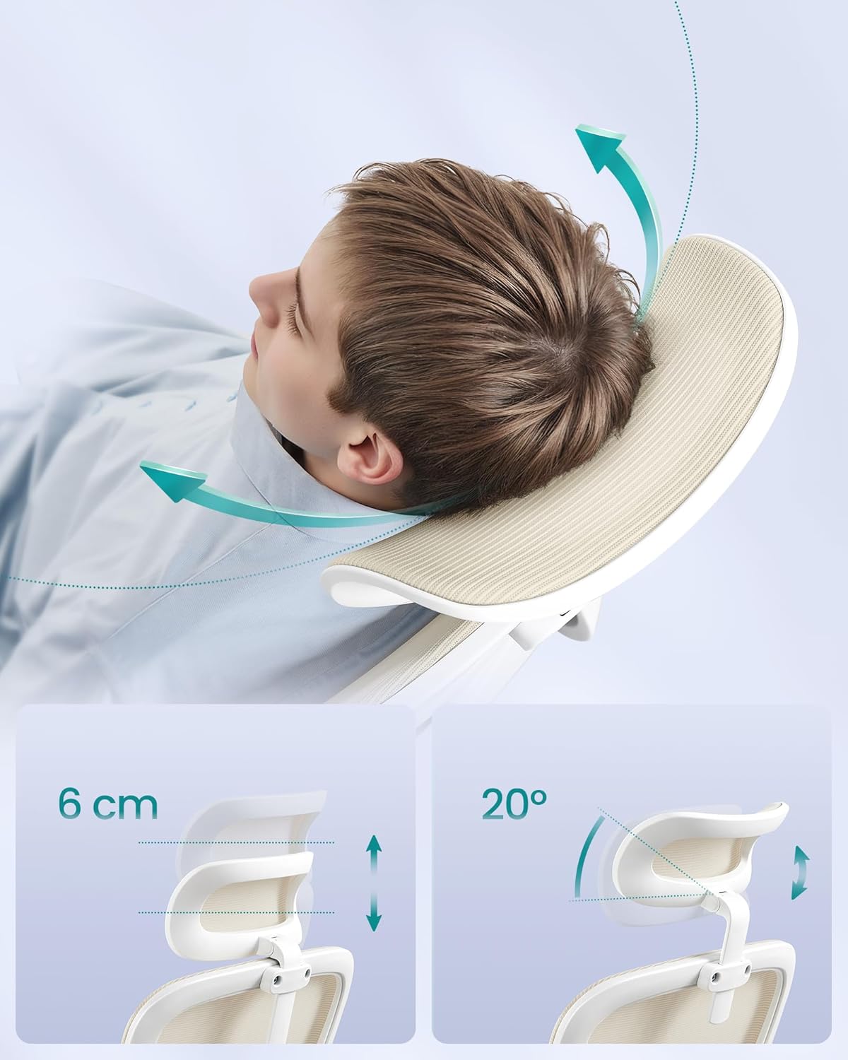 SONGMICS ergonomikus irodai szék hálós háttámlával, dinamikus deréktámasszal, állítható fejtámlával, 70x70x135 cm, bézs - Image 3