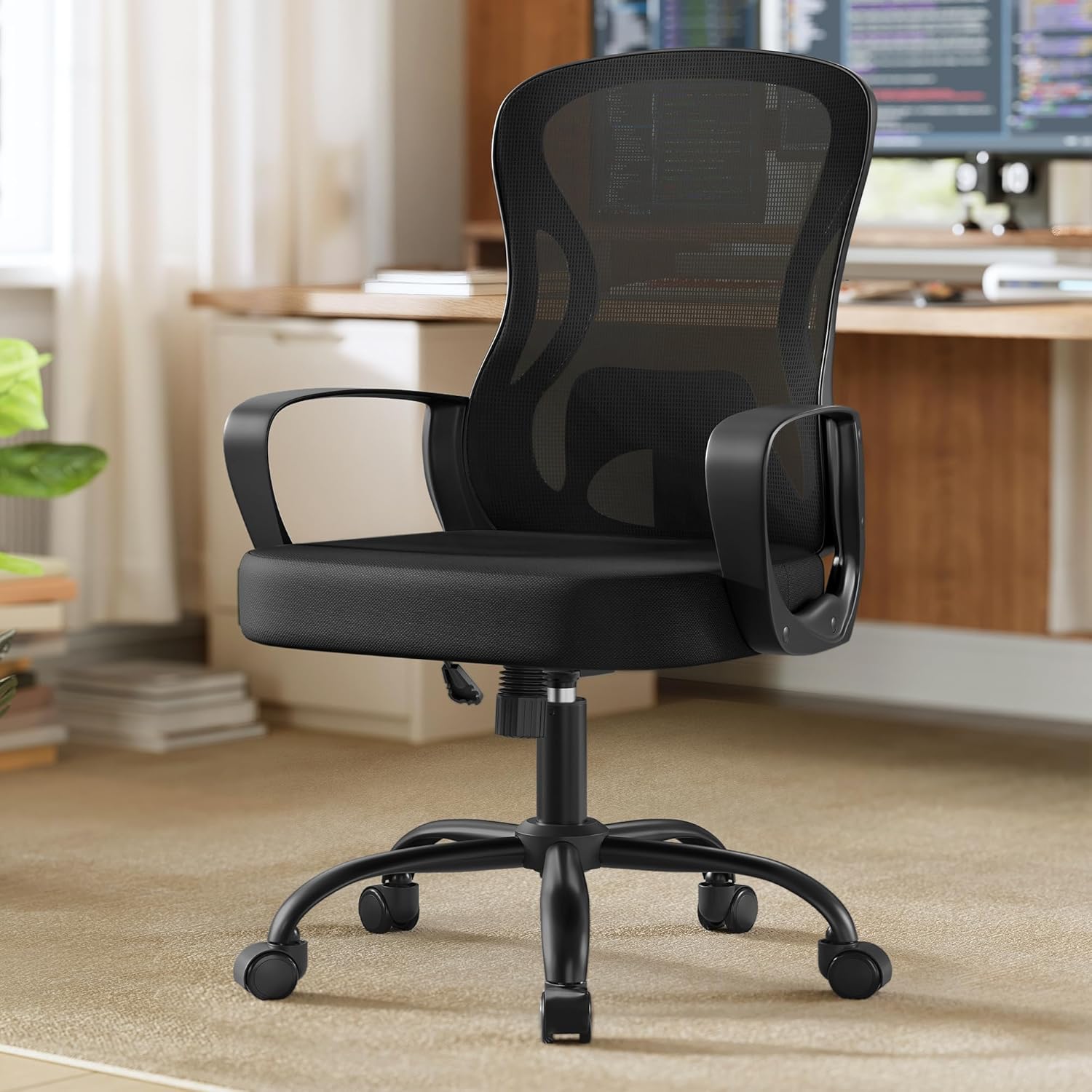 SONGMICS Ergonomikus irodai szék, hálós háttámlával és deréktámasztékkal, magasságállítható, fémvázas, 60x60x106 cm, fekete - Image 4