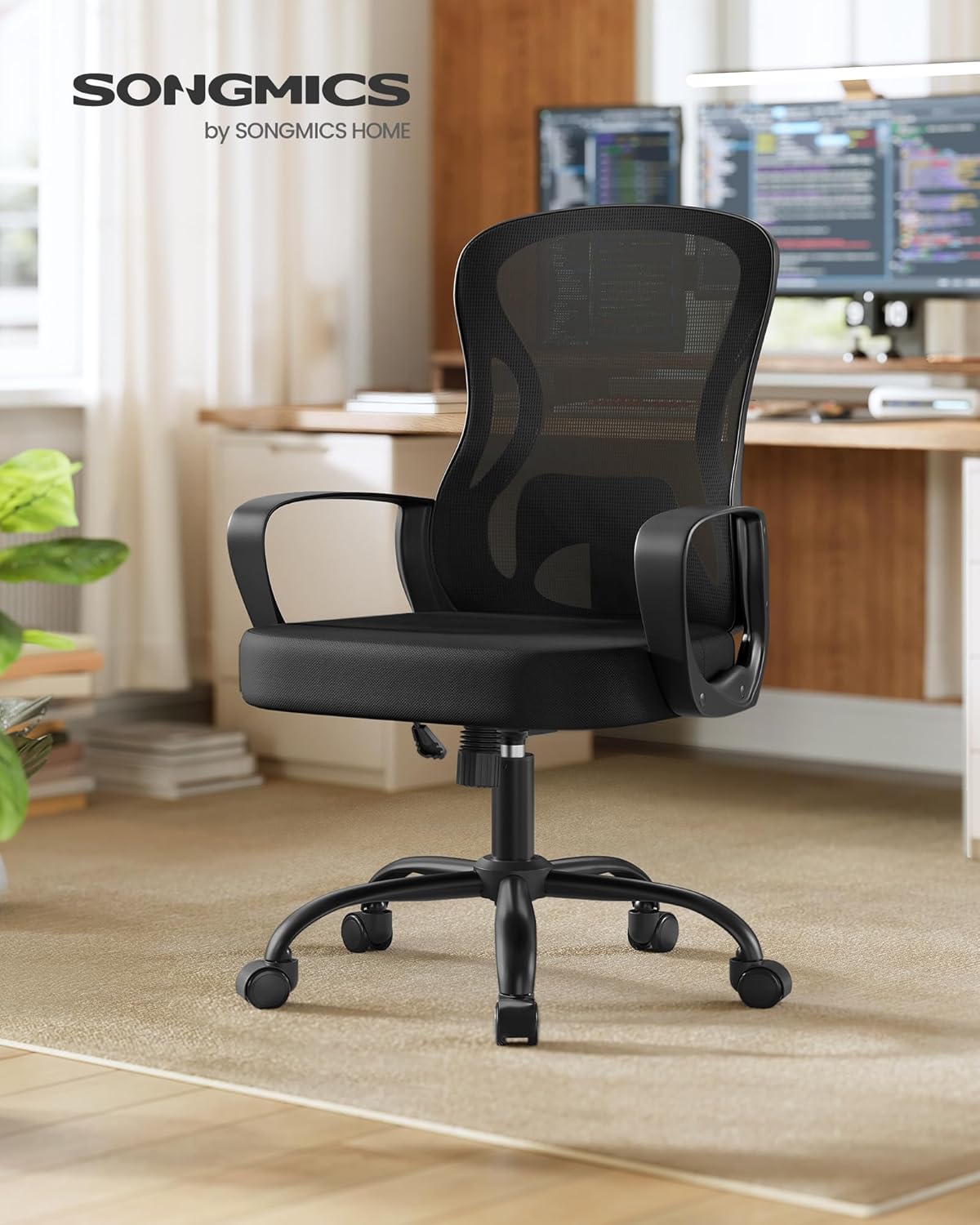 SONGMICS Ergonomikus irodai szék, hálós háttámlával és deréktámasztékkal, magasságállítható, fémvázas, 60x60x106 cm, fekete - Image 6