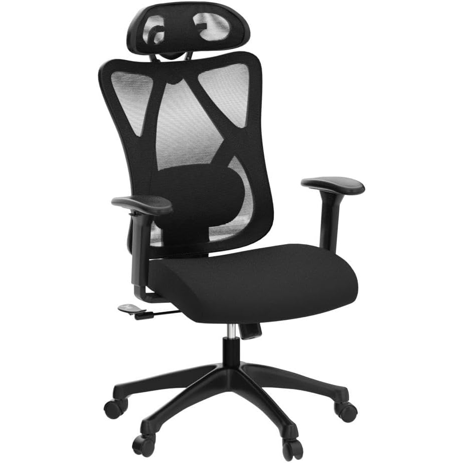 SONGMICS Ergonomikus irodai szék állítható deréktámasszal és fejtámlával, legfeljebb 120 kg teherbírással, 70 × 70 × 125 cm, fekete