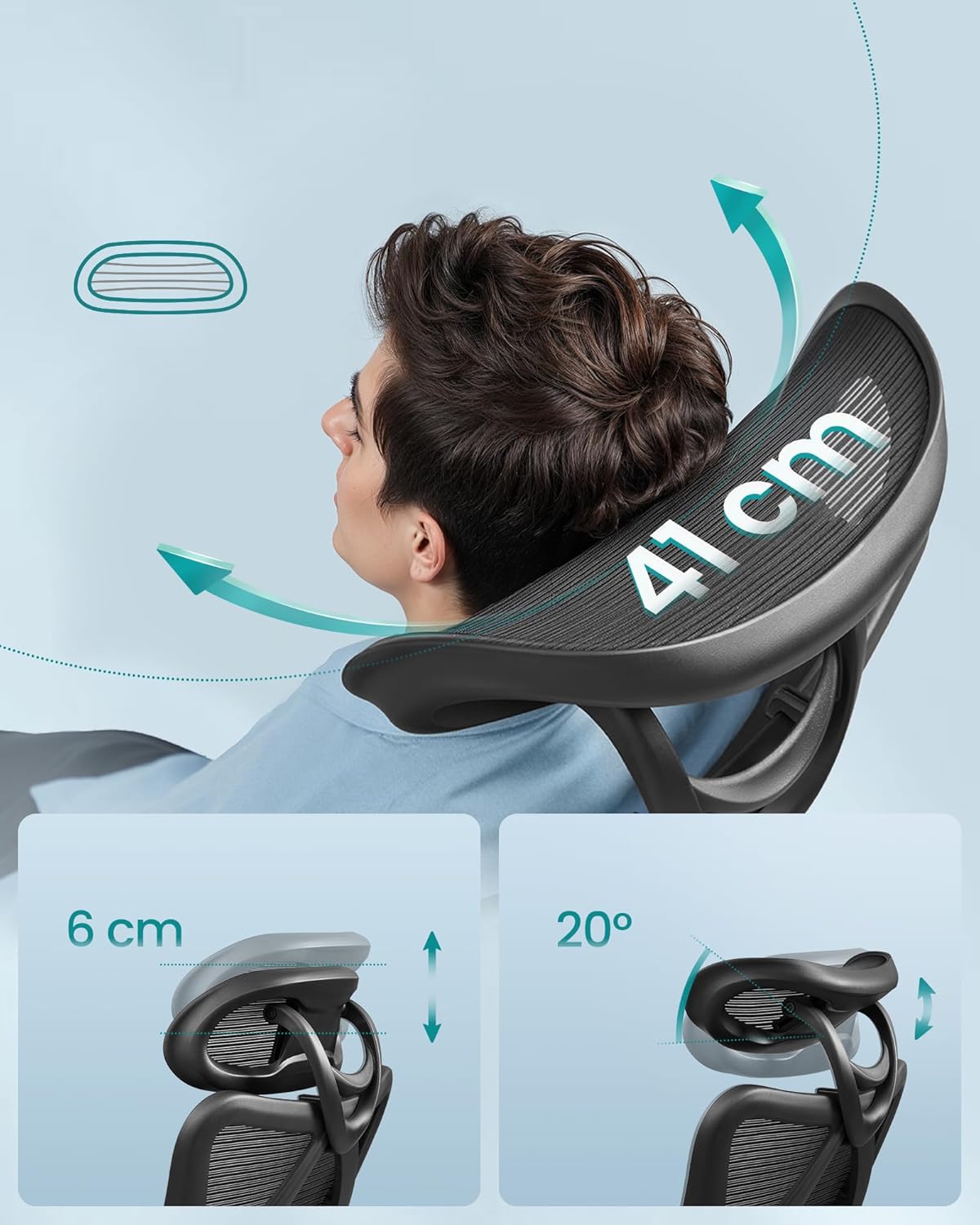 SONGMICS Ergonomikus irodai szék állítható deréktámasszal és fejtámlával, legfeljebb 120 kg teherbírással, 70 × 70 × 125 cm, fekete - Image 8