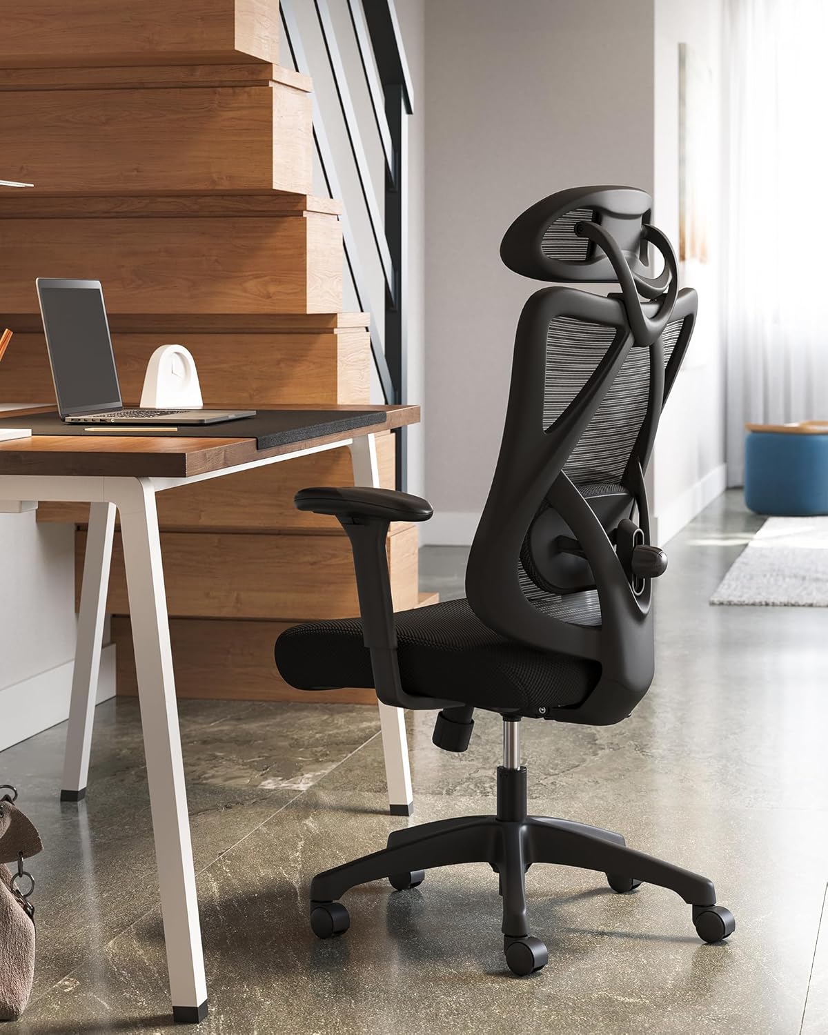 SONGMICS Ergonomikus irodai szék állítható deréktámasszal és fejtámlával, legfeljebb 120 kg teherbírással, 70 × 70 × 125 cm, fekete - Image 9