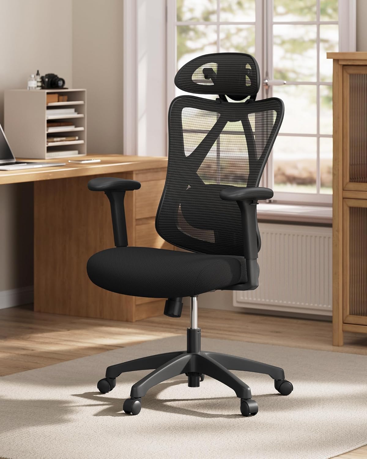 SONGMICS Ergonomikus irodai szék állítható deréktámasszal és fejtámlával, legfeljebb 120 kg teherbírással, 70 × 70 × 125 cm, fekete - Image 10