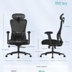 SONGMICS Ergonomikus irodai szék állítható fejtámlával és deréktámasztékkal, 70x70x113–130 cm, fekete