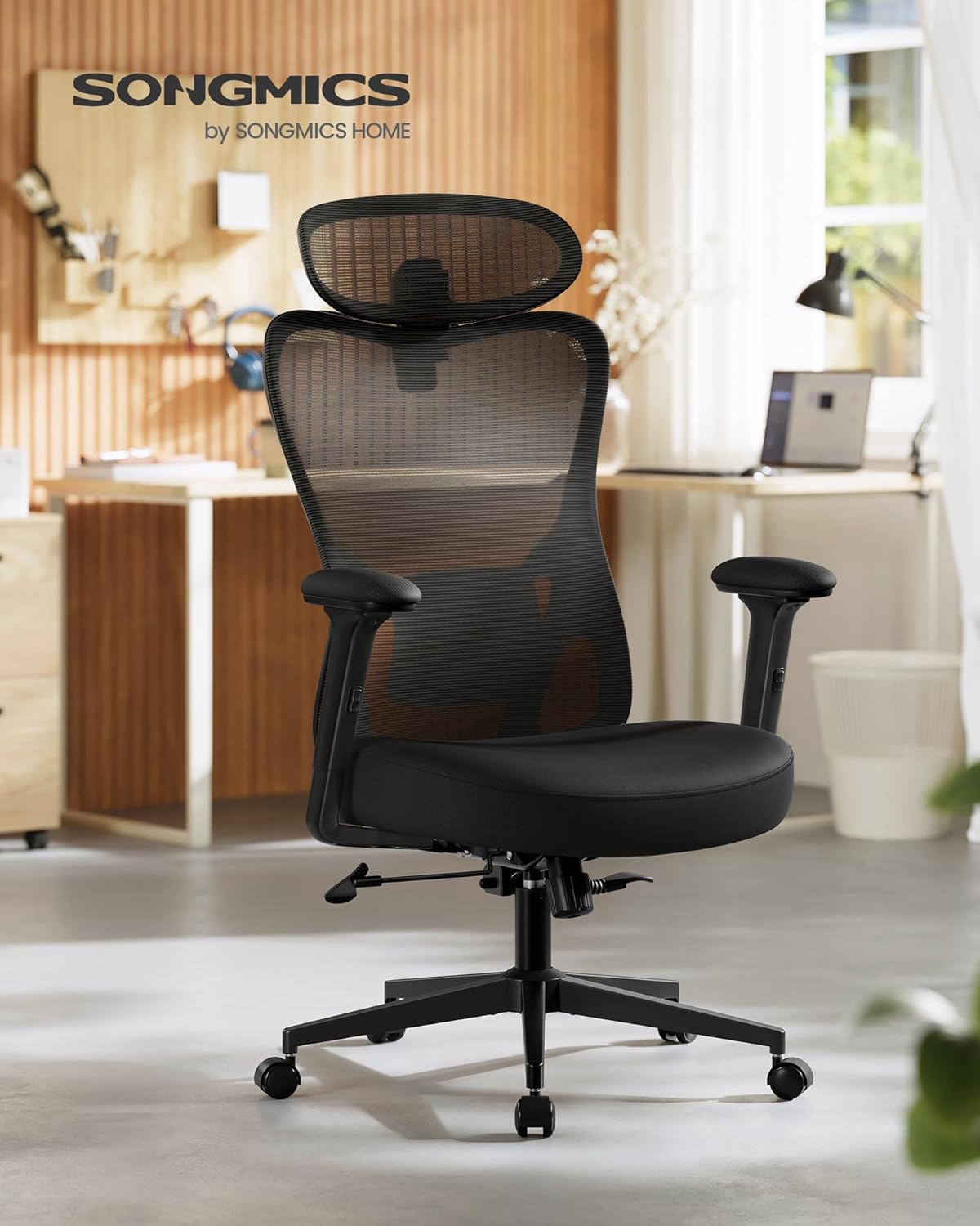 SONGMICS Ergonomikus irodai szék állítható fejtámlával és deréktámasztékkal, 70x70x113–130 cm, fekete - Image 3