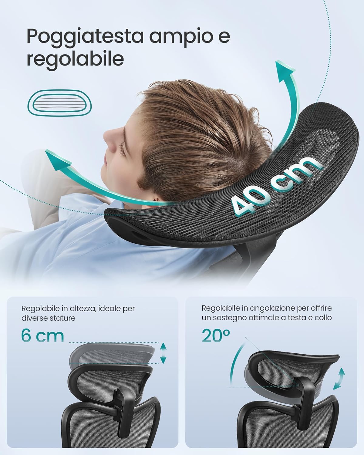 SONGMICS Ergonomikus irodai szék állítható fejtámlával és deréktámasztékkal, 70x70x113–130 cm, fekete - Image 5