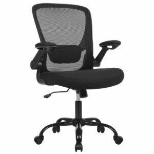 SONGMICS ergonomikus irodai szék hálós háttámlával, állítható deréktámasszal, felhajtható karfákkal, hintafunkcióval, 64x64x107 cm, fekete