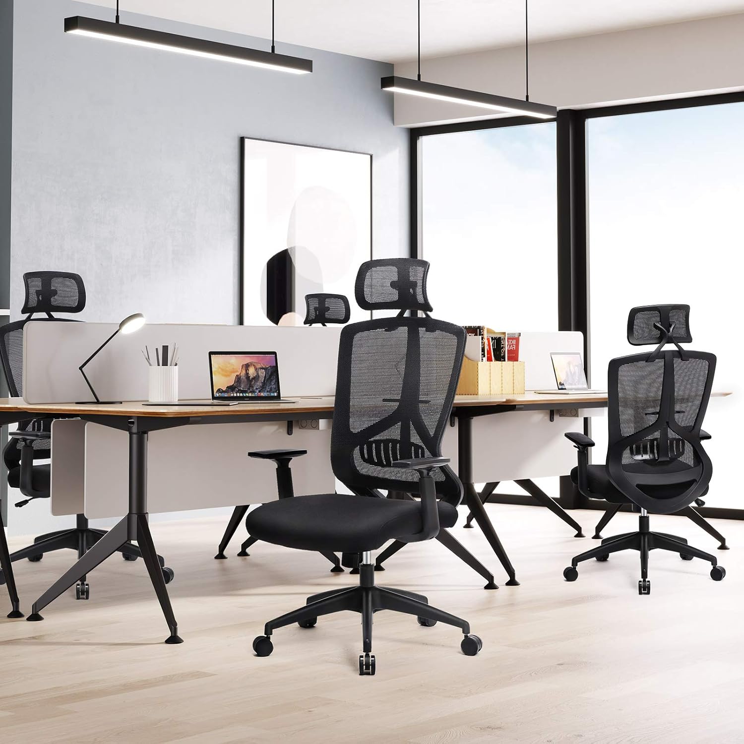 SONGMICS Ergonomikus irodai szék fejtámlával és deréktámasszal, állítható, hintamechanizmussal, legfeljebb 120 kg teherbírással, 70 × 70 × 133 cm, fekete - Image 2