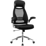 SONGMICS Ergonomikus irodai szék fejtámlával és felhajtható kartámaszokkal, hálós háttámlával, legfeljebb 120 kg teherbírással, 68 × 116–126 cm, fekete