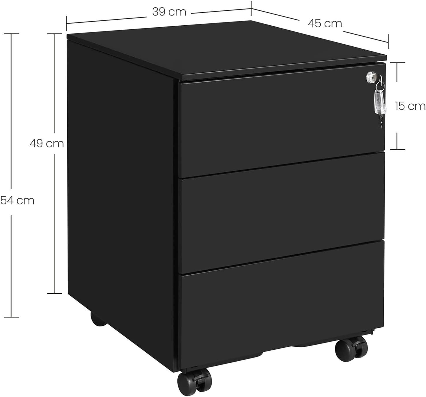 SONGMICS Mobil irodai fiókos szekrény, 3 fiókkal dokumentumokhoz, előre összeszerelt vázzal, 45 × 39 × 54 cm, fekete - Image 2