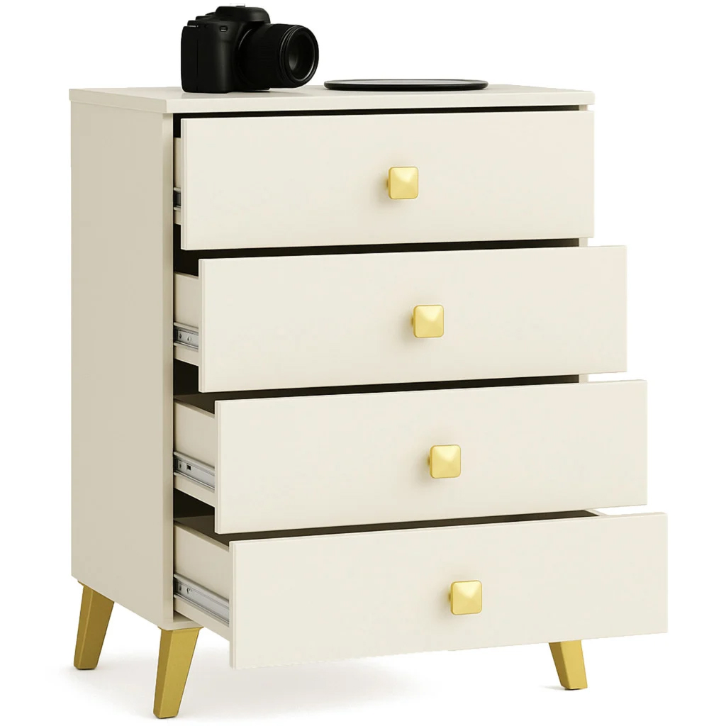 MOBI K-04 komód, 4 fiókkal, 60x37x73 cm, kasmír színű, arany részletekkel - Image 5