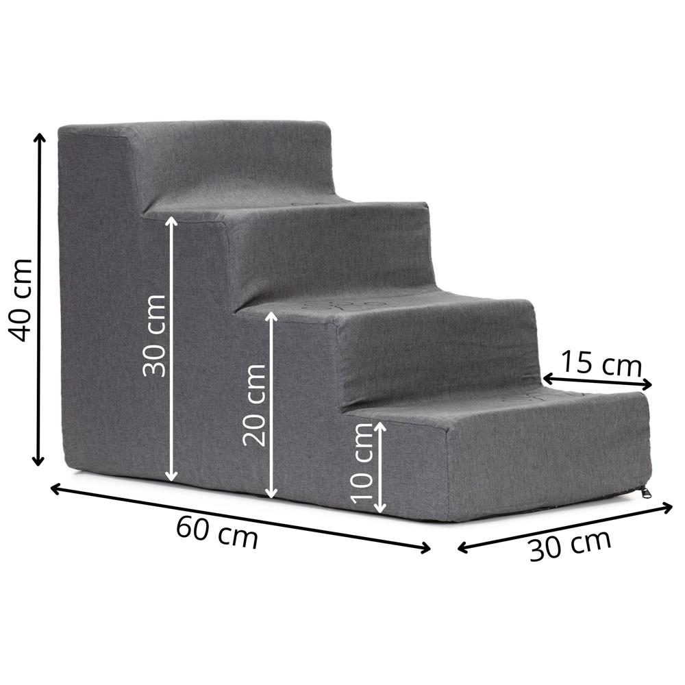 Kisállat lépcső kutyák és macskák számára, 4 fokos, csúszásmentes, levehető huzattal, 40 cm magasság, sötétszürke - Image 7