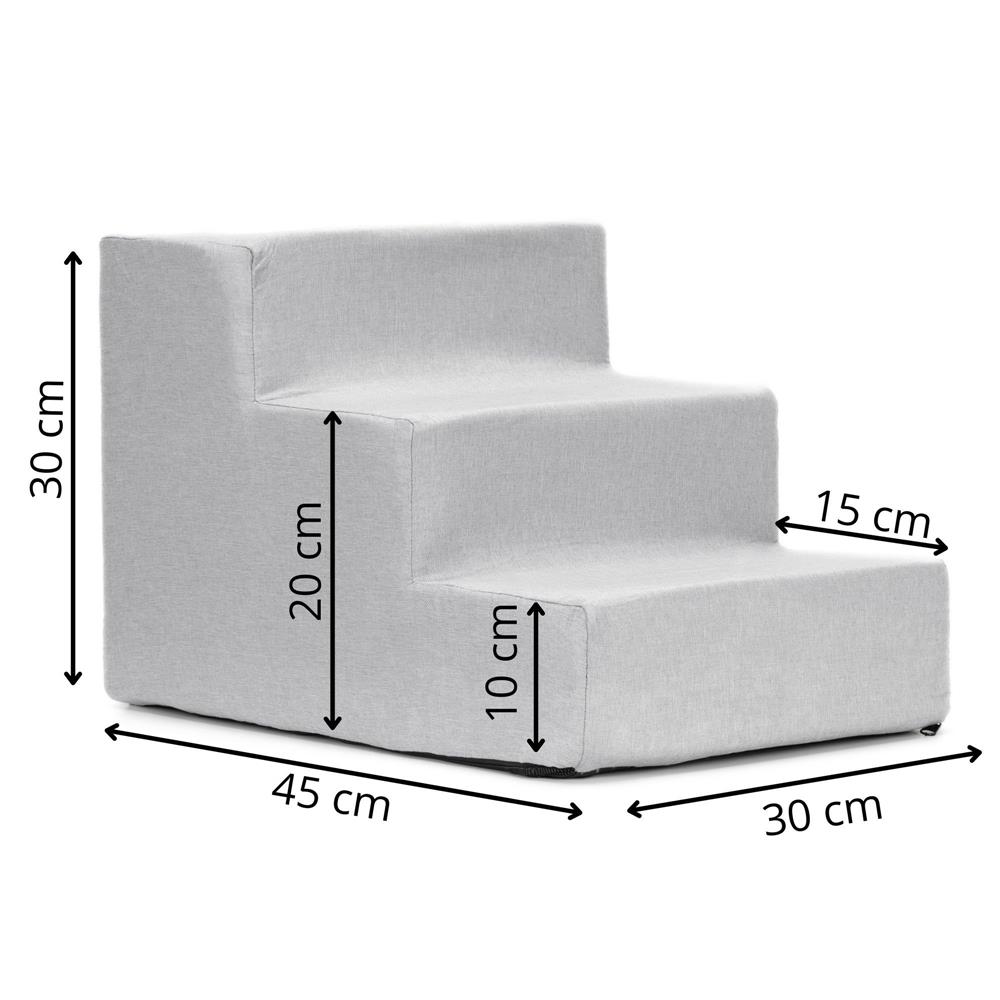 Háziállat lépcső kutyák és macskák számára, 3 fokos, csúszásmentes, levehető huzattal, 30 cm magas, világosszürke - Image 18