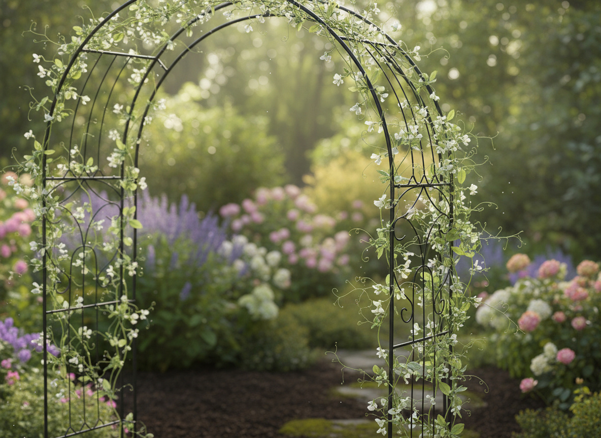 Kerti pergola futónövényekhez, acél szerkezet, 145x38x240 cm, zöld - Image 4