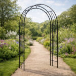 Kerti pergola futónövényekhez, acél szerkezet, 145x38x240 cm, zöld