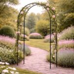 Kerti pergola kúszónövényekhez, rögzítőelemekkel, acélszerkezet, 114x37x230 cm, sötétzöld