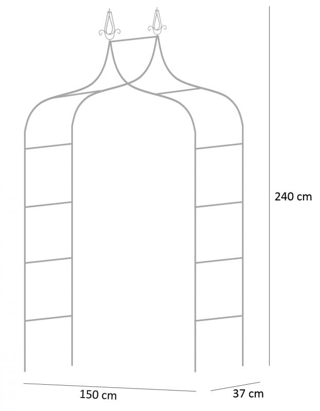 Kerti pergola dekoratív csúcsokkal, acél szerkezet, 150x37x240 cm, fekete - Image 11