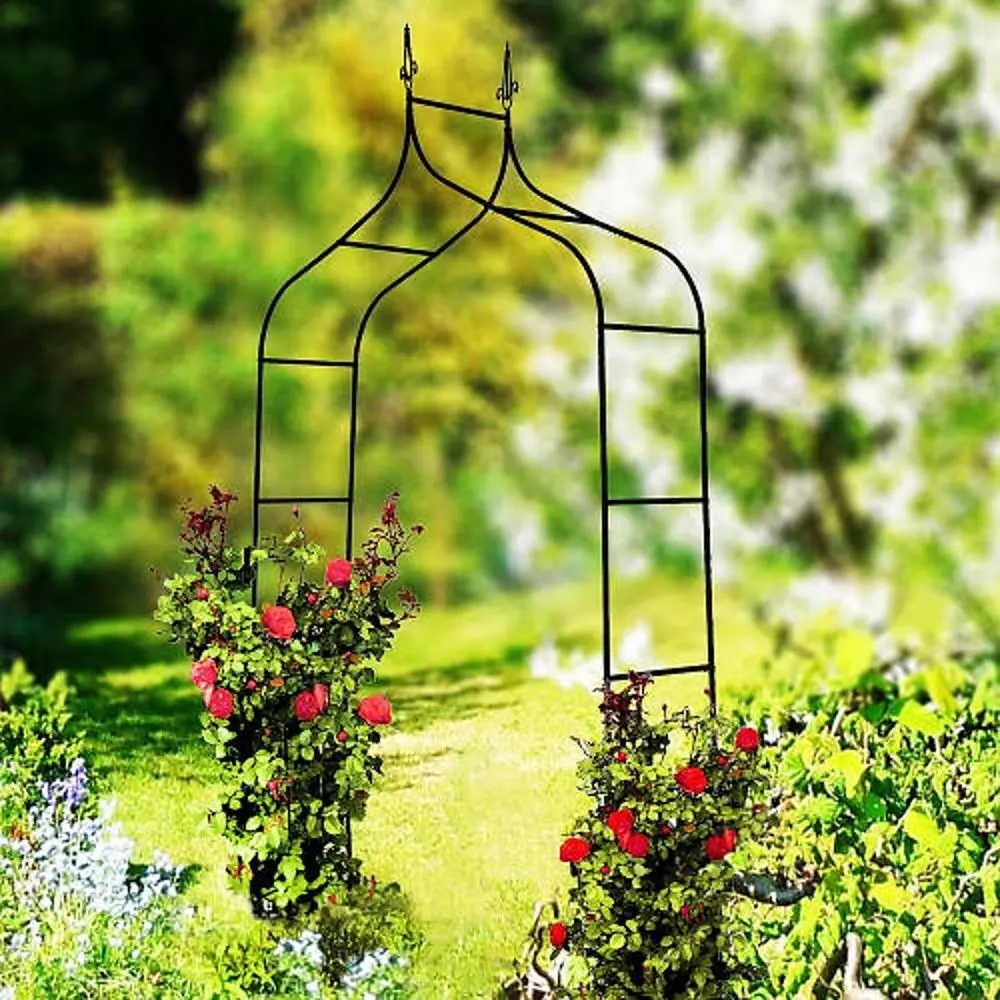 Kerti pergola dekoratív csúcsokkal, acél szerkezet, 150x37x240 cm, fekete - Image 13