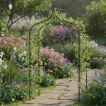 Kerti pergola dekoratív csúcsokkal, acél szerkezet, 150x37x240 cm, fekete