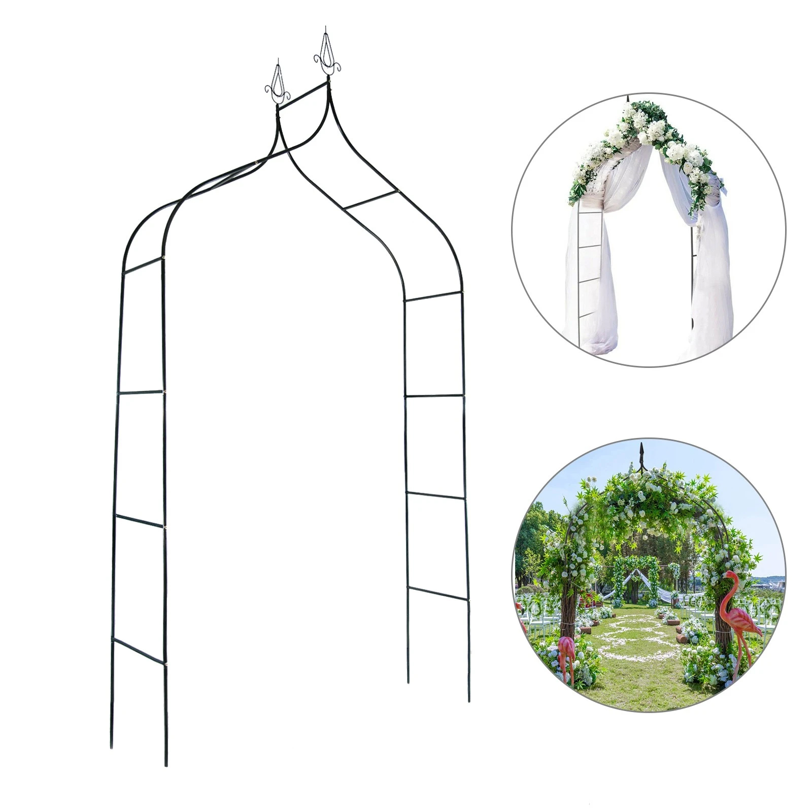 Kerti pergola dekoratív csúcsokkal, acél szerkezet, 150x37x240 cm, fekete - Image 4