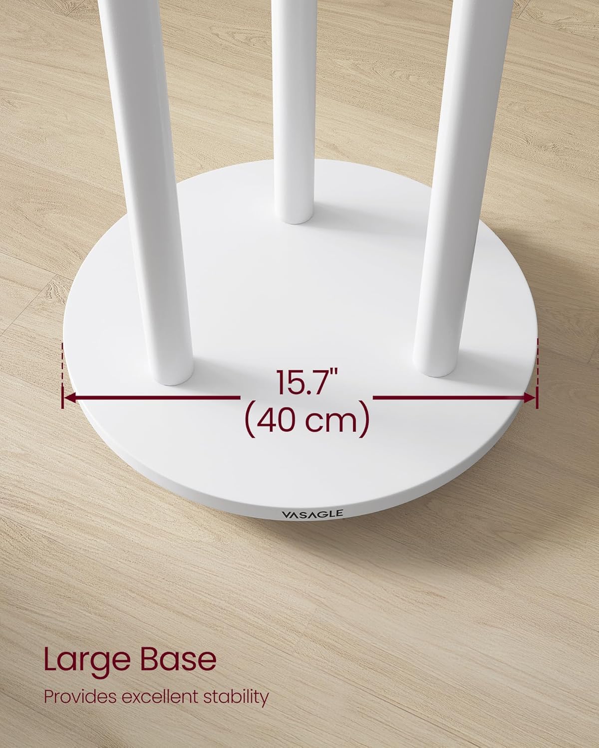 VASAGLE Tömörfa kabáttartó, 11 akasztóval és 3 polccal, 4 levehető, 360°-ban forgó kerékkel, 40x40x175 cm, fehér - Image 4