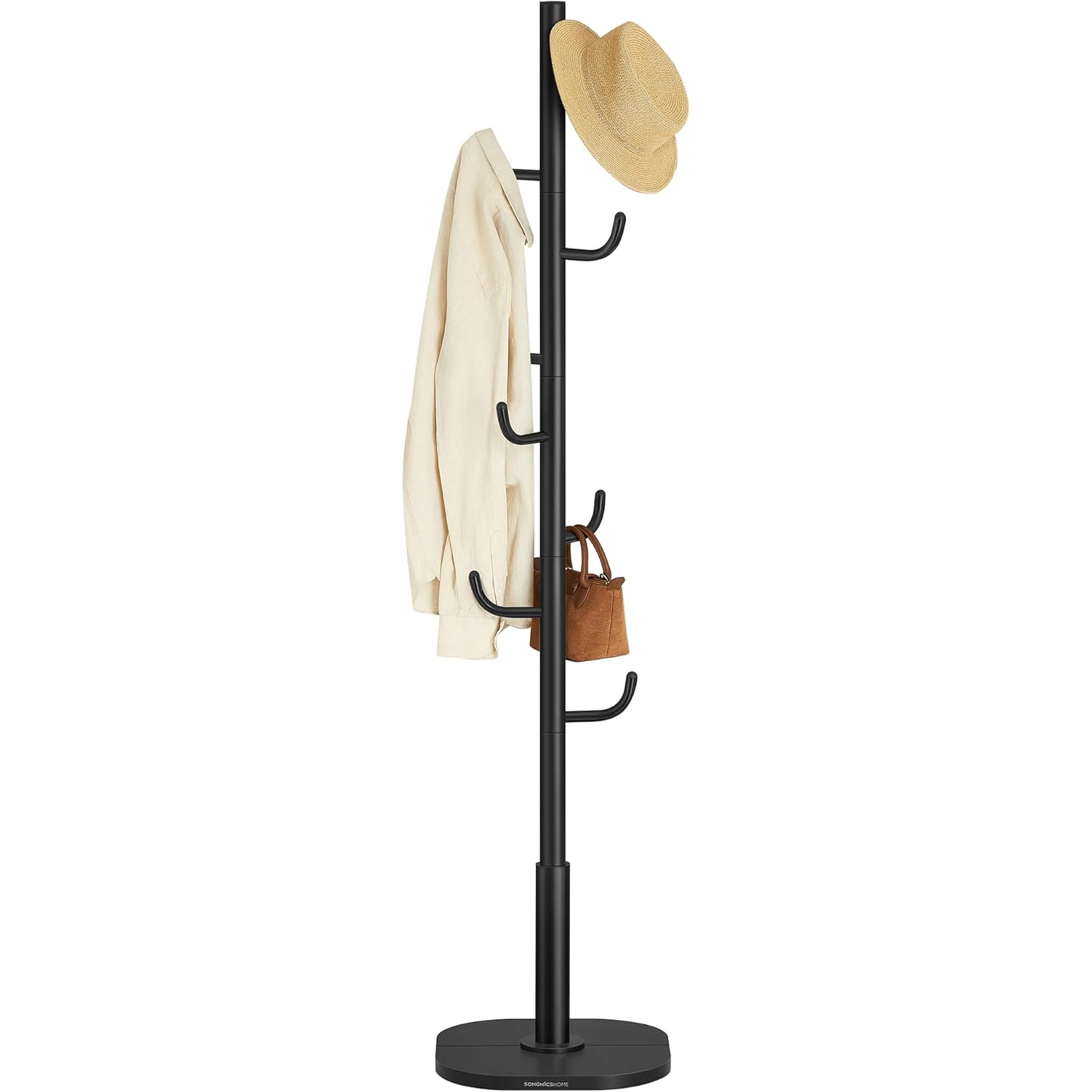 SONGMICS Állványos ruhaakasztó, 8 darab strapabíró akasztóval, ruhákhoz, sapkákhoz és táskákhoz, 175 cm, fekete - Image 7