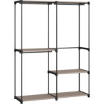 SONGMICS hordozható ruhásszekrény, 3 akasztórúddal és polcokkal, 138x43x182 cm, taupe barna