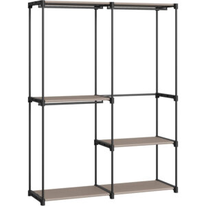 SONGMICS hordozható ruhásszekrény, 3 akasztórúddal és polcokkal, 138x43x182 cm, taupe barna