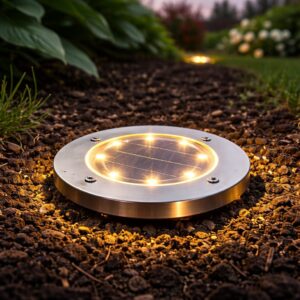 4 darabos napelemes kerti lámpa szett, egyenként 8 LED-del, járda megvilágításhoz, rozsdamentes acél és műanyag, 12x12x2 cm, ezüst színű