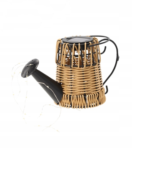 Rattan öntözőkannás kerti napelemes lámpa, 33 db meleg fehér LED, napelem, IP44, 110 cm, barna - Image 2