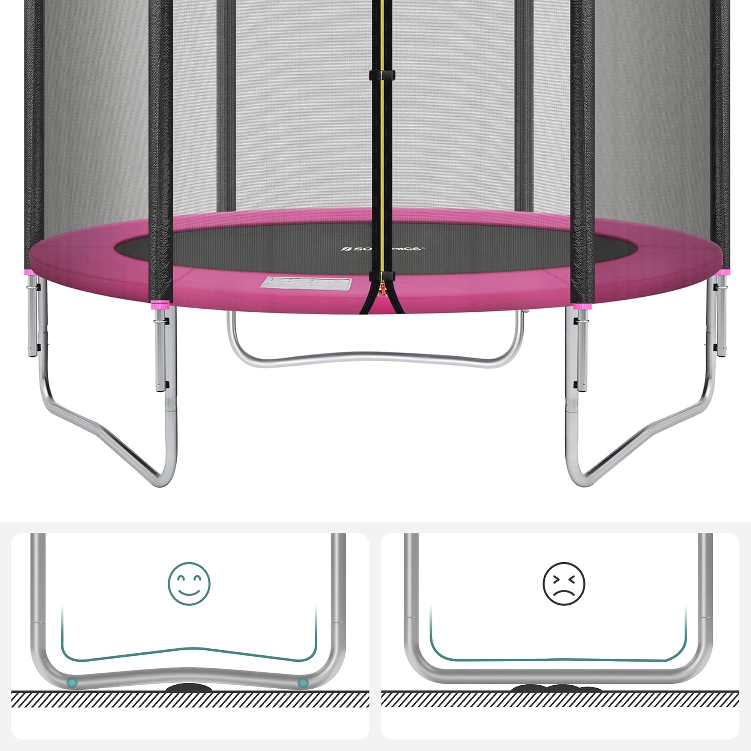 SONGMICS Gyermek trambulin külső védőhálóval, 183 cm átmérővel, 100 kg teherbírással, rózsaszín. - Image 6
