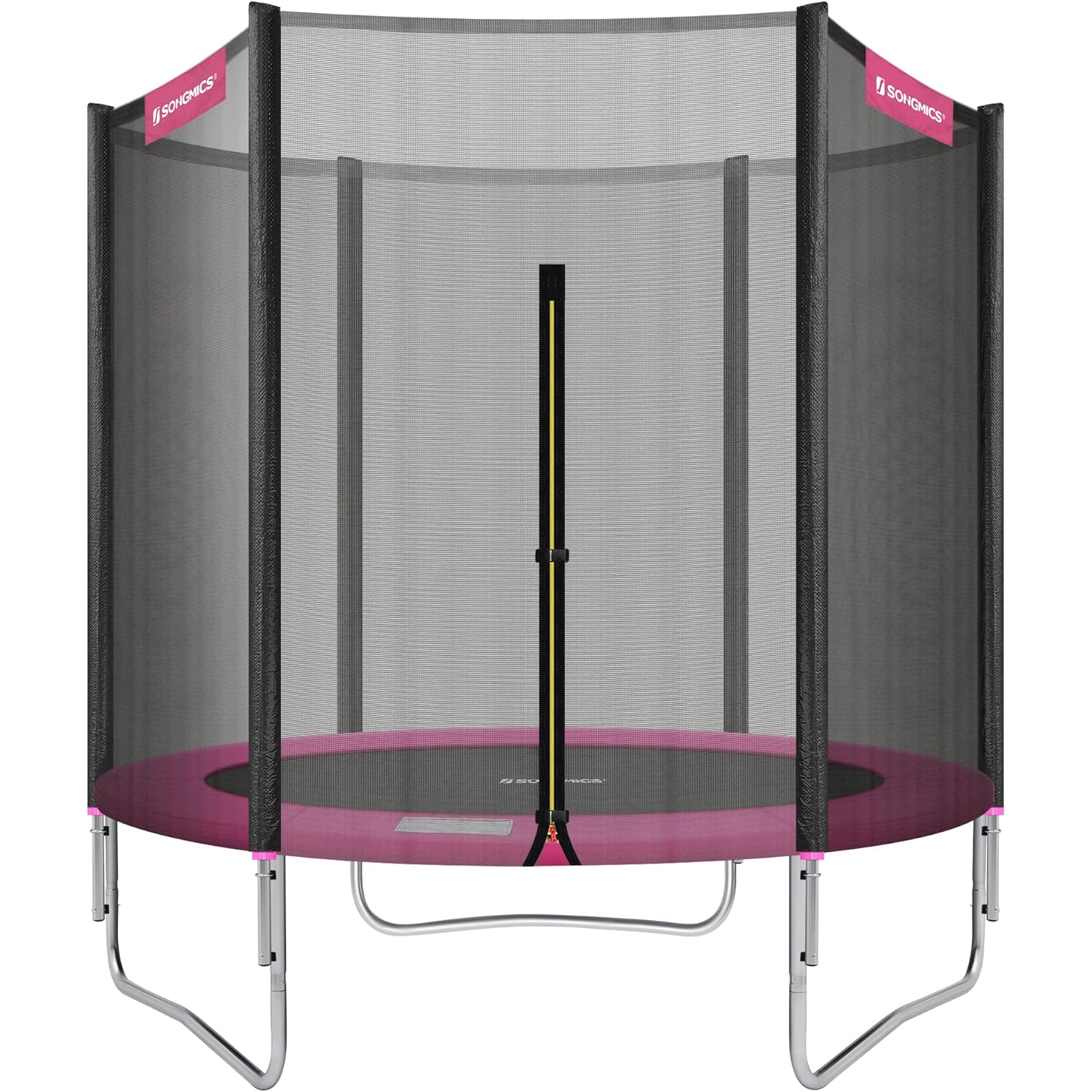 SONGMICS Gyermek trambulin külső védőhálóval, 183 cm átmérővel, 100 kg teherbírással, rózsaszín.