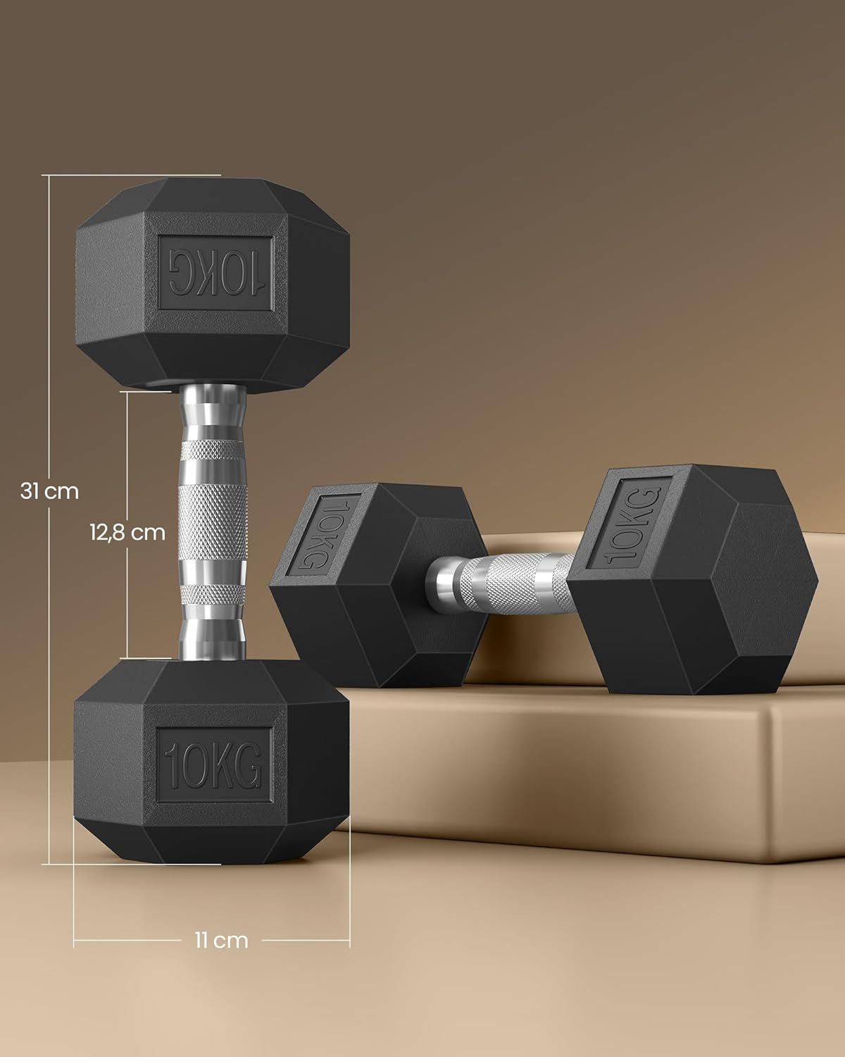 SONGMICS Hatszögletű kézisúlyzó készlet 2x10 kg, erő- és fitneszedzéshez, 31x11 cm, fekete - Image 2
