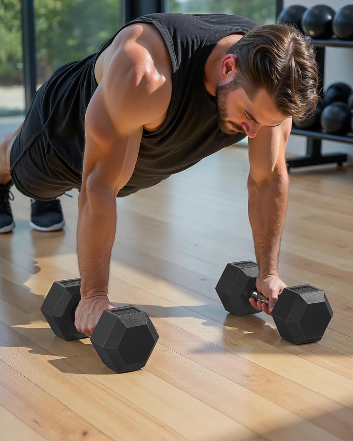 SONGMICS Hatszögletű kézisúlyzó készlet 2x10 kg, erő- és fitneszedzéshez, 31x11 cm, fekete - Image 4