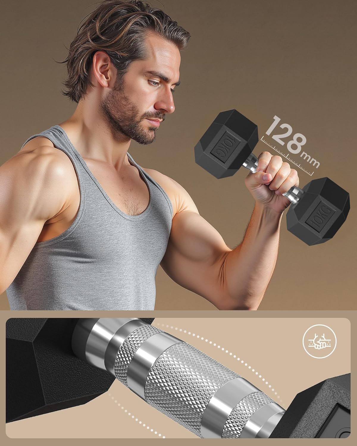 SONGMICS Hatszögletű kézisúlyzó készlet 2x10 kg, erő- és fitneszedzéshez, 31x11 cm, fekete - Image 6