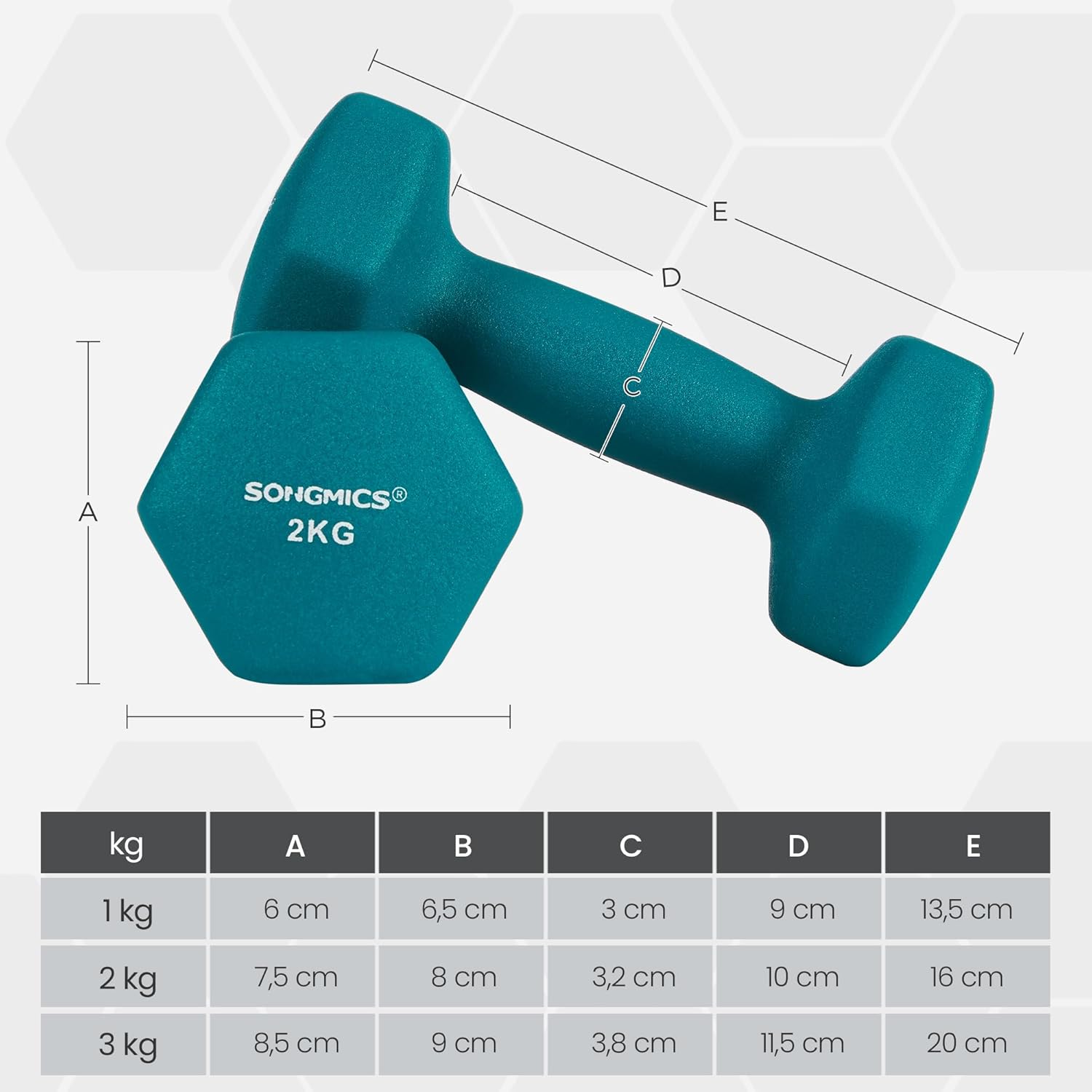 SONGMICS fitness kézisúlyzó készlet állvánnyal, 6 darab, 1–3 kg, vinil bevonattal, többszínű - Image 3