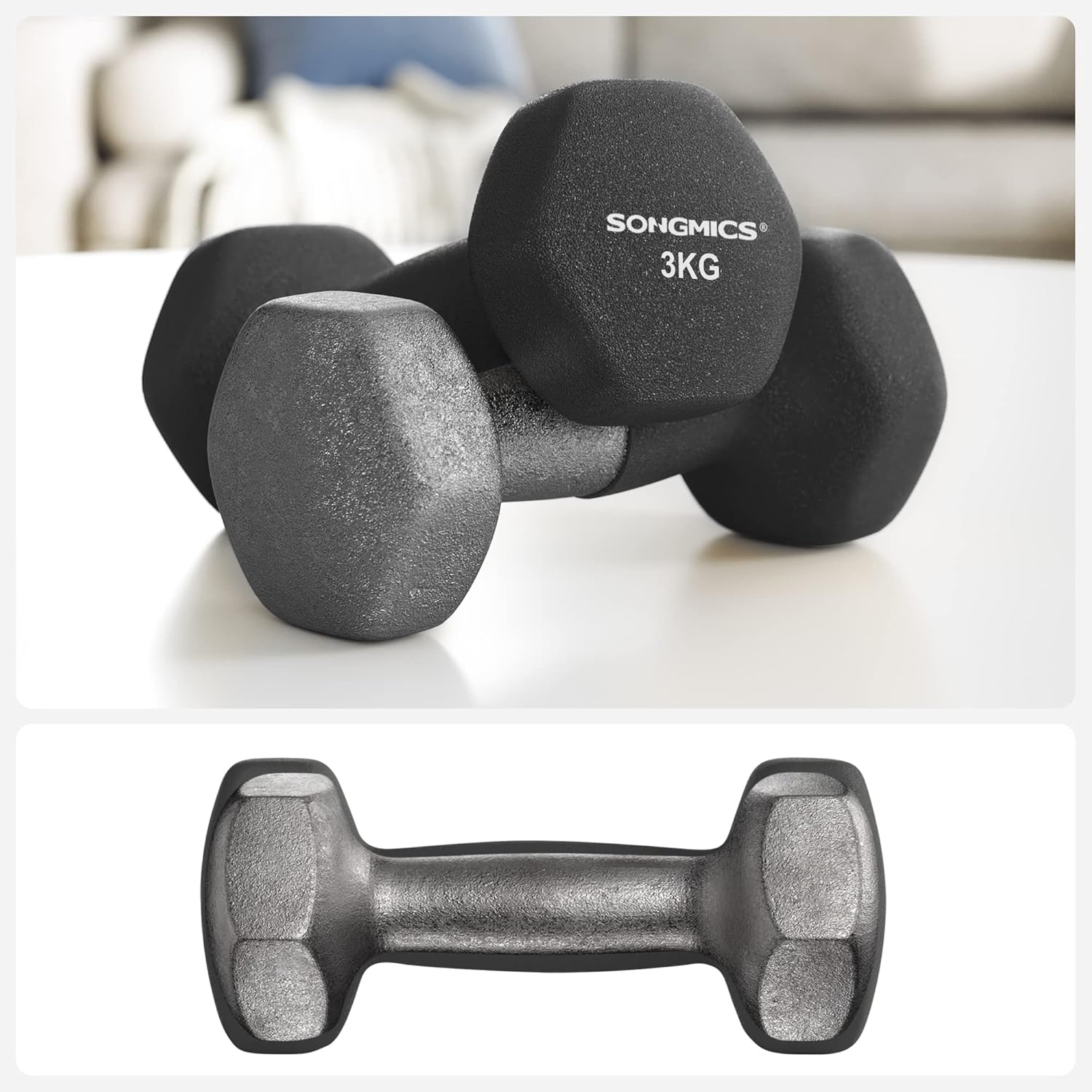 SONGMICS fitness kézisúlyzó készlet állvánnyal, 6 darab, 1–3 kg, vinil bevonattal, többszínű - Image 7
